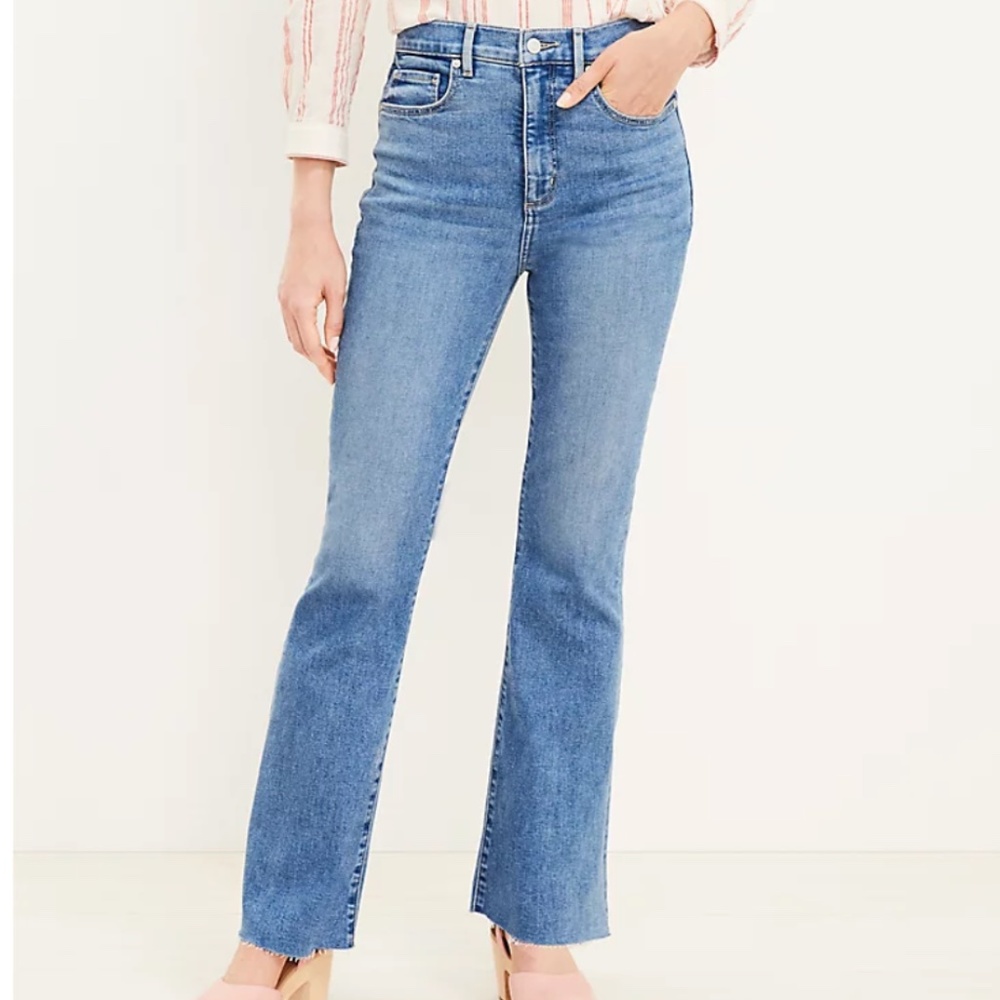 LOFT High Rise Slim Flare Jeans in Rich Mid Indigo Wash size 34